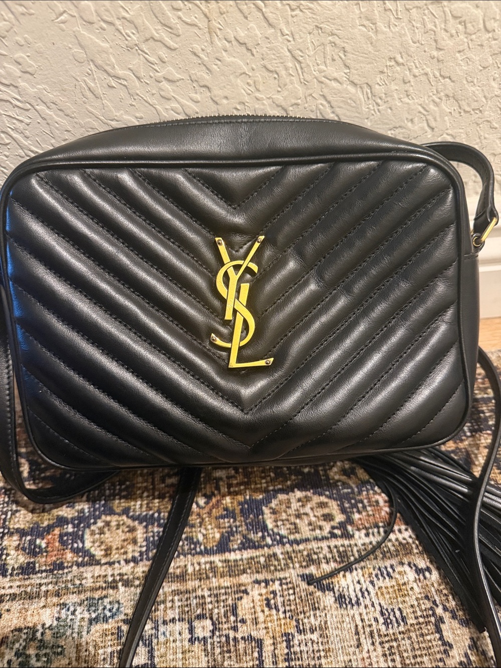 Saint Laurent Black Quilted Leather Camera Bag with Gold YSL Logo and Tassel - Picture 4 of 9